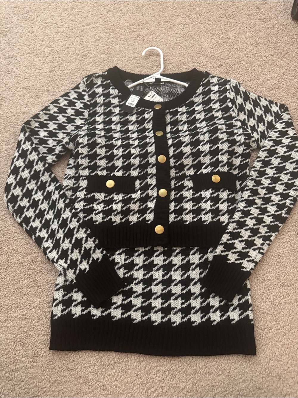 Fashion Nova Black & White Houndstooth Knit Blazer